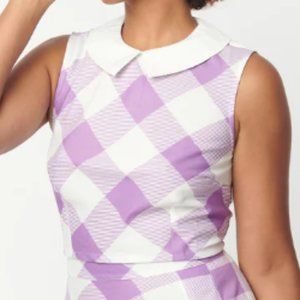Unique Vintage Lavender & White Gingham Bold Times Crop Top - XL